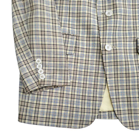 VTG Burton's Yellow Plaid Polyester 2 Button Blazer Jacket Sport Coat 40x30 38R? - Picture 7 of 15